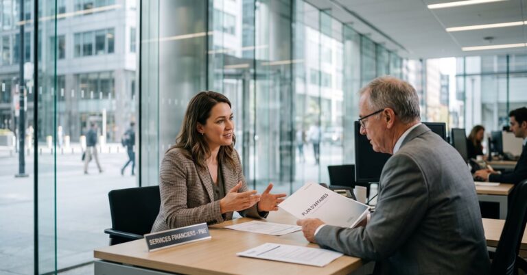 Financement pour une entreprise : entrepreneur analysant des documents financiers et graphiques de croissance