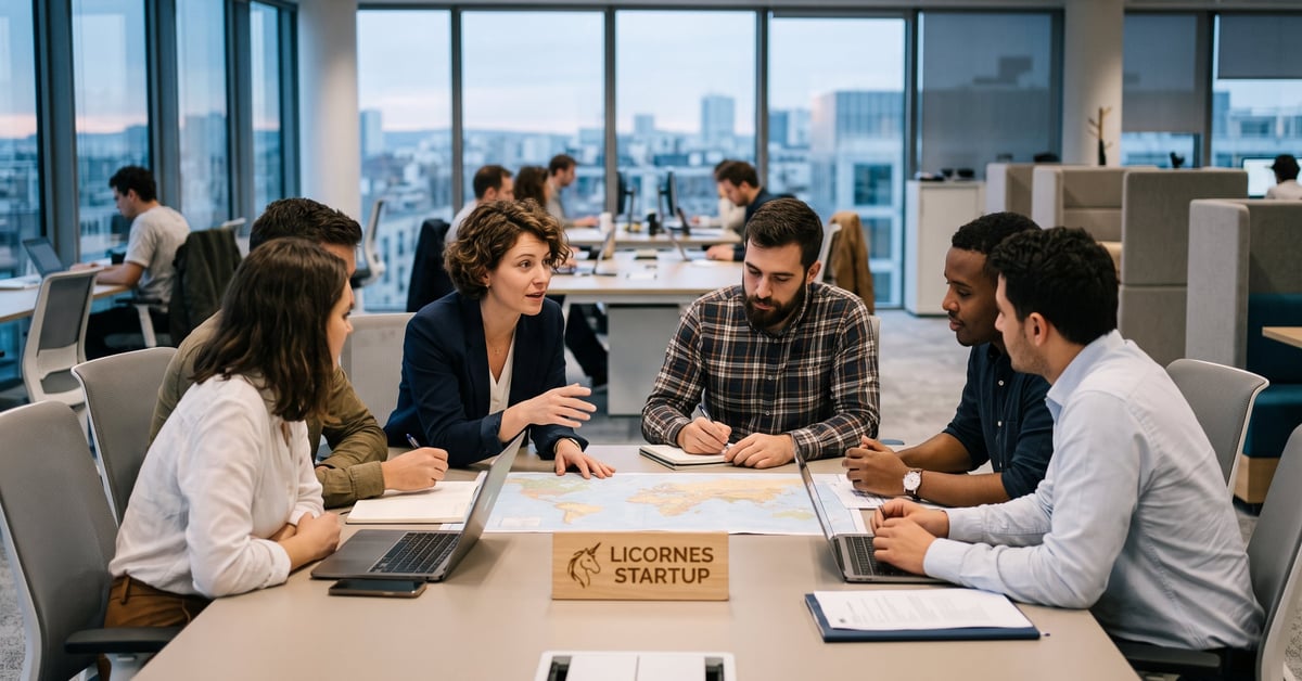 Licornes startup : entrepreneur visionnaire devant un bureau moderne symbolisant la croissance à 1 milliard