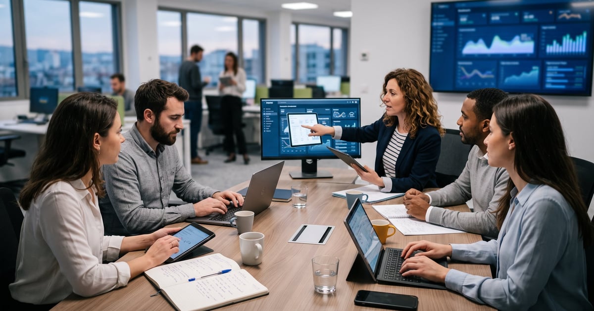 Transformation digitale des entreprises : dirigeant analysant des données numériques sur écran moderne